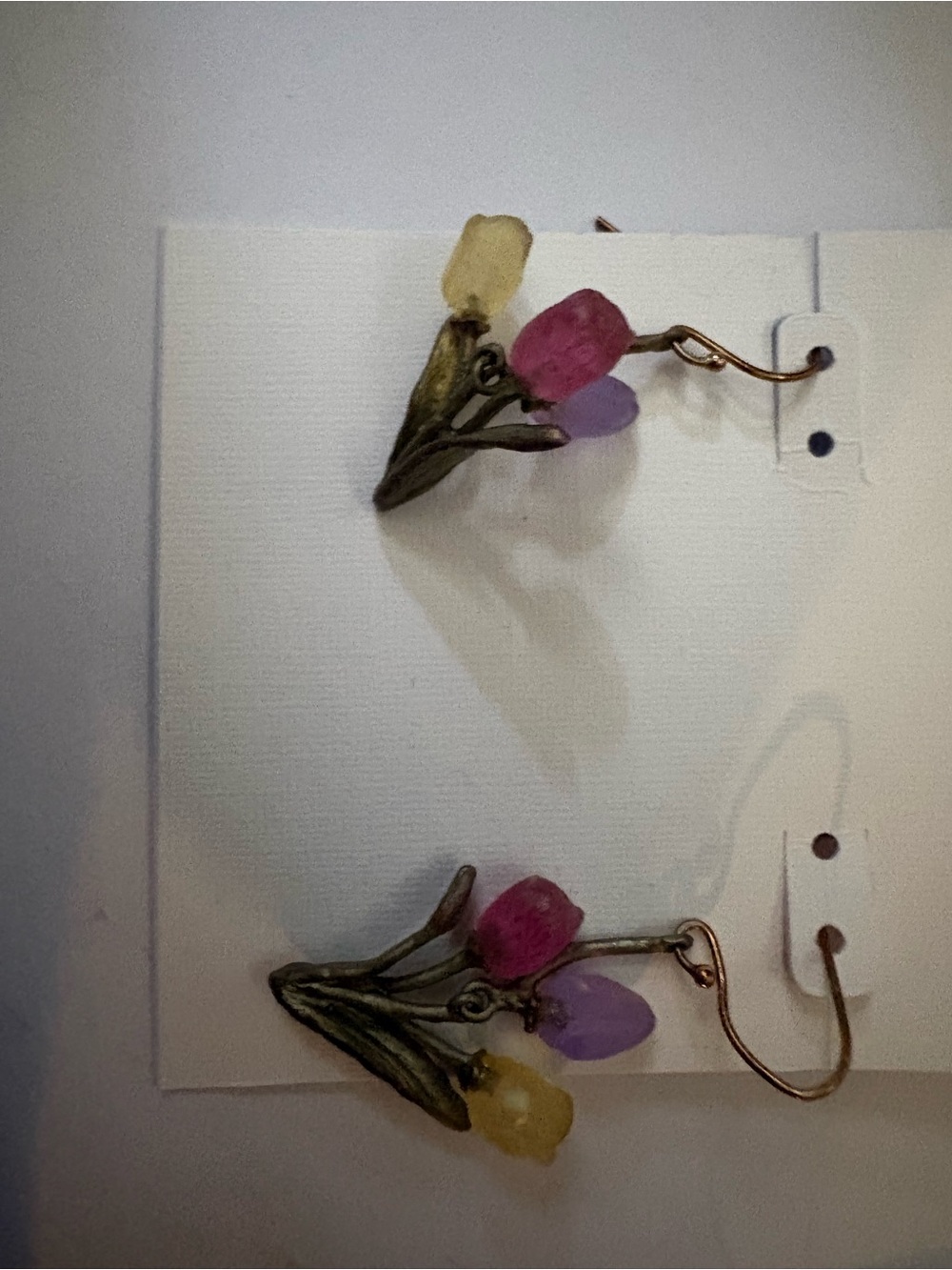 Multicolor Floral Drop Earrings with Pink, Purple & Yellow Stones